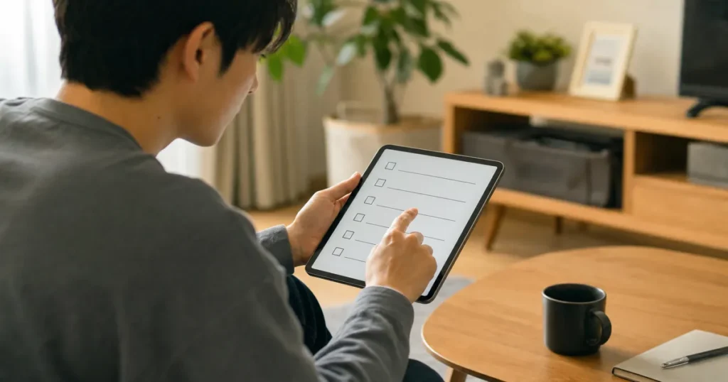タブレットで転職サービスを比較する男性