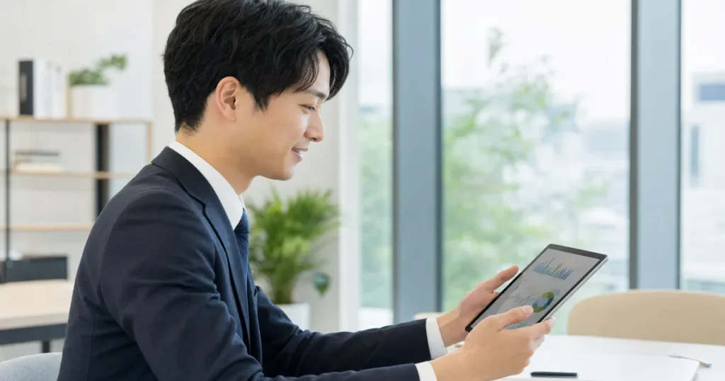 ノートPCを使いながら相談内容を確認するキャリアコンサルタント