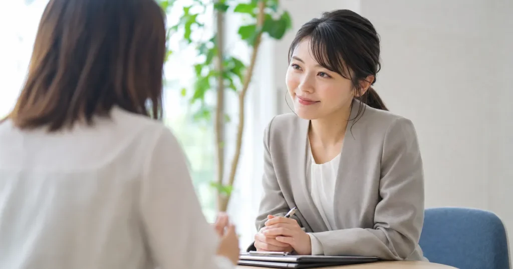 相手の話を聞きながら相談対応を行うキャリア支援のイメージ