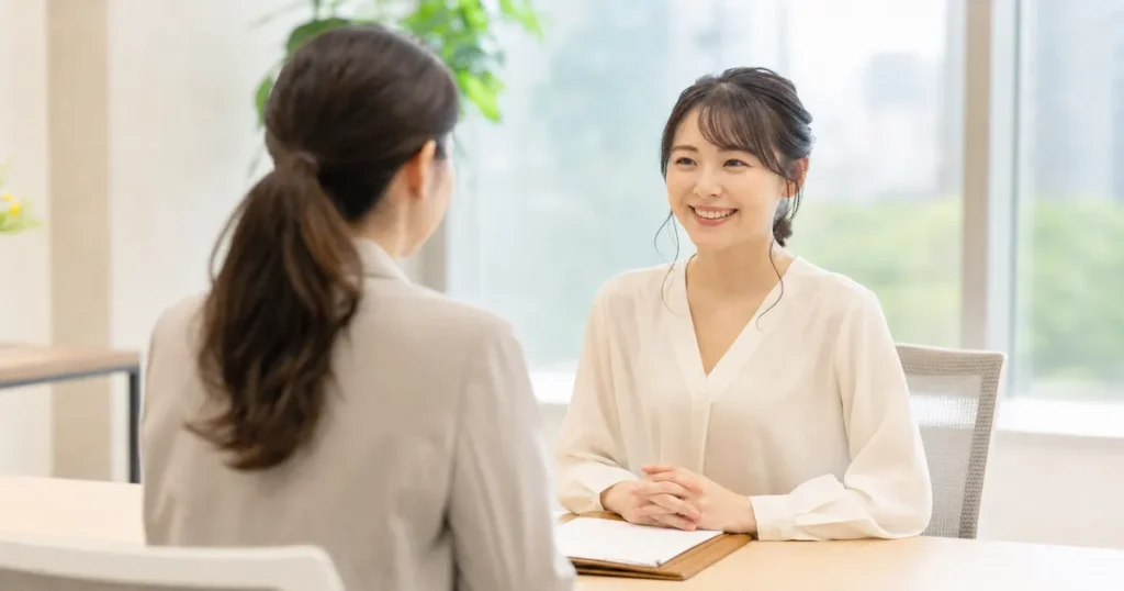 キャリア相談を行う女性同士が向かい合って話している様子