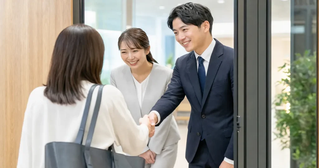 相談者を迎えて対応するキャリア支援の面談シーン