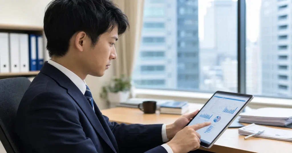 求人情報を確認しながら業務を行うハローワーク職員