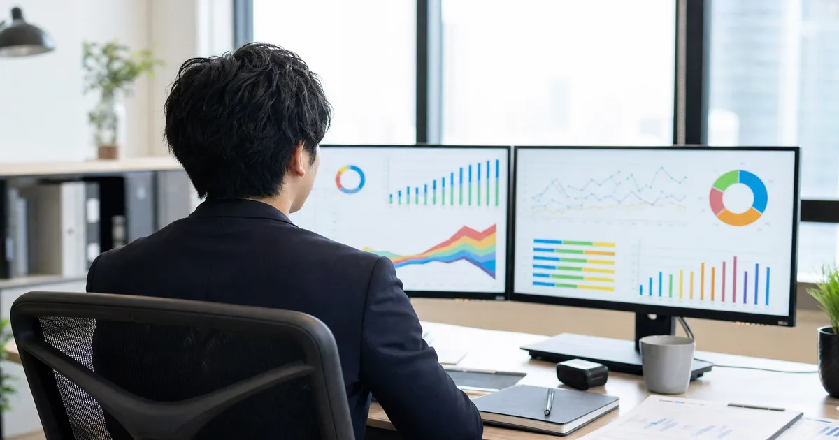 Webマーケターがアクセス解析データを確認している様子