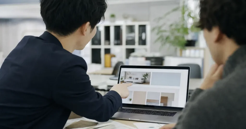 WebマーケターがWebサイト改善について打ち合わせをする様子